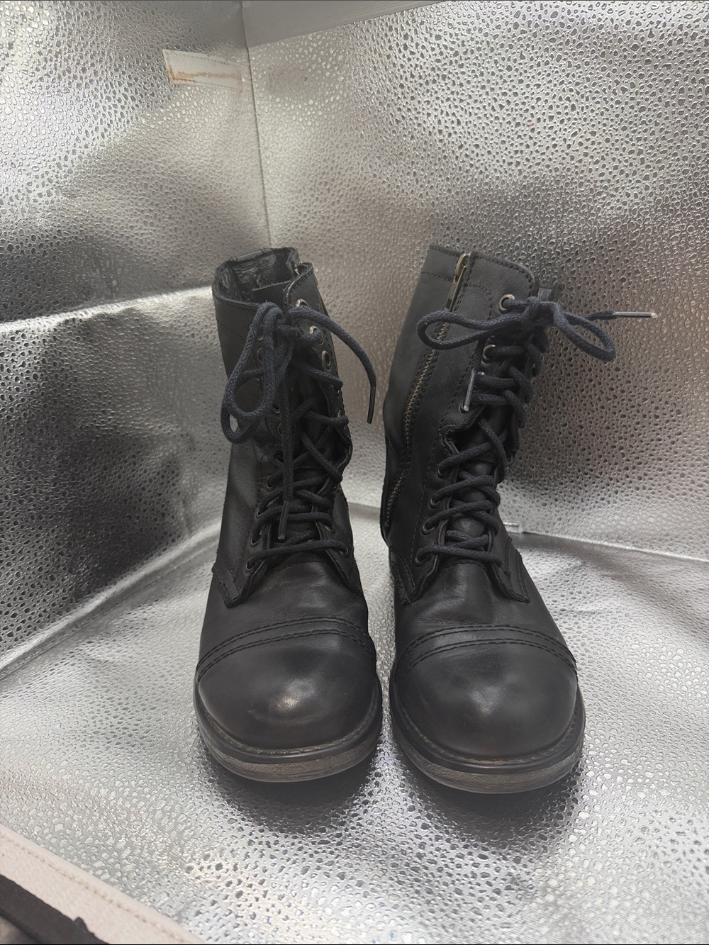 Steve Madden Women’s Black Lace-Up Leather Combat Boots